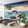 3D Moderne Wallpaper Sea Promenade Thatch House met Mooie Landschap Woonkamer Slaapkamer Home Decor Painting Mural Wallpapers