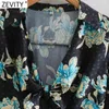 Women Vintage Front Bowknot Flower Print Casual Slim Midi Dress Femme Long Sleeve A Line Vestido Chic Clothing DS4794 210416