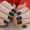 Faux ongles moyen long mat classique adulte faux français noir carré argent pré-conçu ongles à la mode presse sur Prud22