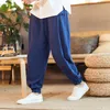 Plus Rozmiar Bawełniane Pościel Harem Spodnie Męskie Spodnie Jogger Mężczyzna Casual Track Spodnie Spodnie Hip Hop Luźne Chińskie Tradycyjne 6XL 7XL X0723