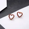 Trendy Double Letter Earrings Charm Heart Shape Diamond Studs Designer Crystal Eardrop With Stamps For Women Gift