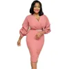 Robes décontractées à manches longues jupe crayon rose mode féminine africaine col en v perlé manches de vague taille haute robe mince sexy mi-longueur