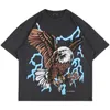 Summer High Street Casual t Shirt Tide Brand European and American Lightning Eagle Oversize Short-sleeved T-shirtV81D