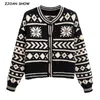 Etniczne Kobiety Kontrast Kolor Geometryczny Plaid Pojedynczy Biersed Button Cardigan Vintage Sweter Z Długim Rękawem Loose Jumper Streetwear 210429