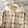 Women Fleece Hoodies Sweatshirt Winter Plaid Pirnted Cotton Hooded Sweatshirt Casual Loose Hooded Pullover Oversize Jacket 211206