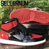 신발 Jumpman 1 High OG Bred 특허 농구 레드 블랙 1s 특허 가죽 스포츠 스니커즈 Ship