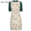 ファッションデザイナーのドレス秋の女性のドレス半袖花柄の中空アウト刺繍パッケージのお尻ドレス210524