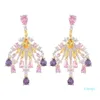 Dangle Kroonluchter 2021 Trendy Kwastje Drop Earrings Pink Yellow Purple Cubic Zircoina Shiny Engagement Statment Sieraden