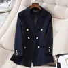 spring and autumn ladies office suit Elegant High Quality Double Breasted Blazer Jacket feminine small blue 210930