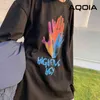 Outono Chique Streetwear Dê-me Cinco Mulheres Mulheres Longa Hoodies Fino Suéter Dos Sobre oversize Mulheres Femininas Pullovers 210521