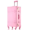 High quality girl PU leather trolley bag set,lovely full pink vintage suitcase for female,retro luggage gift