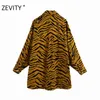 ZEVITY women vintage animal texture print casual loose shirt coat female long sleeve pockets patch coats outwear chic tops CT582 210419