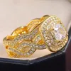 Anello da donna vintage in pietra di cristallo tondo con ciondoli Fedi nuziali color oro argento per le donne Fidanzamento con zirconi bianchi alla moda