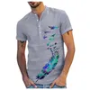 Erkek Casual Gömlek Erkekler Pamuk Yaz Marka Kısa Kollu Gömlek Düğme Yaka Tüy Baskı Vintage Harajuku Bluz Camisa