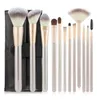 Leuke make-up borstel set voor blending foundation poeder blozen oogschaduw, witte cosmetische borstels met synthetische borstel veganistische borstel, 12st veganisten vriendelijk