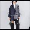 Suits & Blazers Womens Clothing Apparel Drop Delivery 2021 Autumn Small Form Two-Tone Patchwork Lattice Suit Loose Coat Woman Sbe7Z