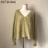 Matakawa gancho flores con cuello en v damas de punto cardigan otoño coreano chic retro hueco hacia fuera mujer suéter abrigo 210513