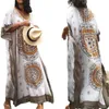 Tuniki Drukuj Rayon Kaftan Beach Sukienka Swimweear Duży Rozmiar Beachwear Cover Ups Robe Plage Saupe de Praia # 210319