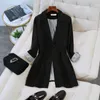 Hoogwaardige casual dames lange jas pak zwart herfst en winter mode plus size temperament dames blazer 210527