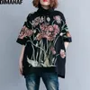 DIMANAF Women Hoodies Sweatshirts Oversize Tops Black Female Turtleneck Pullover Autumn Thinken Cotton Loose Print Floral 210729