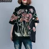 DIMANAF Felpe con cappuccio da donna Felpe oversize Top nero dolcevita femminile Pullover autunno Thinken cotone stampa allentata floreale 210729