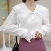 Kobiety Wiosna I Jesień Bluzka Koszulki Koronki Haft Kwiaty Z Długim Rękaw Koreański Styl Elegancka dama Dzikie Topy 210520