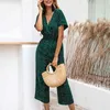 Women Jumpsuits Rompers Summer Casual Print V-neck Pocket Overalls Jumpsuit Short Sleeve Wide Leg Loose Jumpsuit 210419