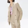 Spring Autumn Office Ladies Turn-down Collar Double Breasted Blazer Elegant Female Long Sleeve Solid 210423