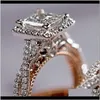 خواتم المجوهرات 925 Sterling Sierrose Gold Fill Fill Princess Cut White Topaz Cz Diamond Women Wedding Band Ring Gift WJL1125 HQ