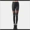 Transparente Strumpfhosen Damenbekleidung BekleidungSchwarze Legins Punk Gothic Fashion Leggings Sexy Pu-Leder Nähte Stickerei Hohlspitze Legging