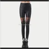 collants transparents Vêtements pour femmes VêtementsBlack Legins Punk Gothique Mode Leggings Sexy Pu Cuir Couture Broderie Creuse Dentelle Legging