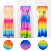 Bohème multicolore volanté épaule auto-ceinturée robe de soirée coton tunique femmes plus taille boho maxi robes robes A324 210331