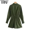 TRAF Women Chic Fashion With Belt Button-up Mini Shirt Dress Vintage Long Sleeve Elastic Waist Female Dresses Mujer 210415