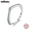 Wostu Enkla ringar 100% 925 Sterling Silver Shimmer Stackbara Ring för Kvinnor Bröllop Original Mode Smycken Gift