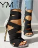2020 kvinnor Sandalias Mujer kvinnors damer pumpar modebandage patchwork blandade färger orm högklackat sandaler casual sko 43 x0526