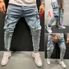 Pantaloni skinny da uomo Jeans strappati strappati sfilacciati slim fit Pantaloni lunghi in denim 210723