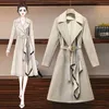 Thin 4XL Long Sleeve Patchwork Ladies Windbreaker Chic Green Trench Coat Outwear Khaki Overcoats Lace-up Mid-length 210510