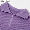 Yiyiyouni cerniera polo colletto lavorato a maglia maglione oversize donna autunno inverno casual pullover spessi femminile maglione bianco allentato 211120