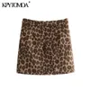 Женщины шикарные моды леопардовый печать мини юбка высокая талия задняя молния женские юбки Mujer 210420