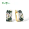 SANTUZZA Authentic 925 Sterling Silver Earrings For Women Green Spinel Butterfly Animal Gold Plated Wedding Gift Fine Jewelry