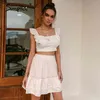 Light Apricot Polka Dot A-line Mini Fashion High Waist Ruffled Summer Women Short Casual Female Skirt 210414