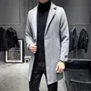 Koreański Mężczyzna Wełna Trench Coat Jacket Jesień Zima Długie Slim Fit Casual Business Windbreaker Wysokiej Jakości Płaszcz Mężczyźni Odzież 210527