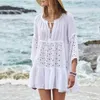 Robe d'été en mousseline de soie femmes Europe amérique blanc manches mi-longues élégante plage robes en dentelle lâche Feminina LR1053 210531