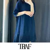 TRAF femmes Vintage Chic tenue de bureau dos nœud papillon plissé Mini robe mode col haut à manches courtes femmes robes Vestidos 210415