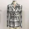 High Street Est designer blazer jaqueta feminina gola xaile duplo breasted leão botões xadrez tweed 210521