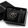 Montres-bracelets Cadeaux de Noël pour mari Père Hommes Quartz Montre en acier inoxydable Montres de luxe avec calendrier Homme Bracelet Coffret cadeau