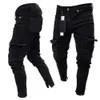 Fashion Black Jean Men Denim Skinny Biker Jeans Destroyed Frayed Slim Fit Pocket Cargo Pencil Pants Plus Size S-3XL324Y