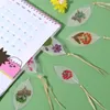 Bookmark Book Stopper Drukte bloemen met raffia Tassel bladvormige gedroogde bloemen transparante ader