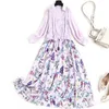 Mode Designers Spring Cople Elegant Kvinnor Långärmad Skjorta och Blomstryck Midi Strap Dress 2 Piece Suit 210601