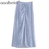 Floral Print Casual Long Maxi Skirt Summer High Waist Ruched Tied Split Front Women Ankle Length Pencil Female 210604